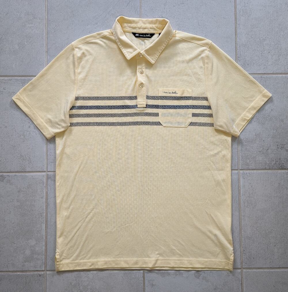 Travis Mathew Men's Large Polo Golf Shirt Short Sleeve Stretch Pocket Yellow